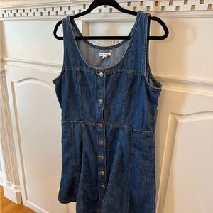 Madewell Dark Blue Denim Button-Front Tank Dress